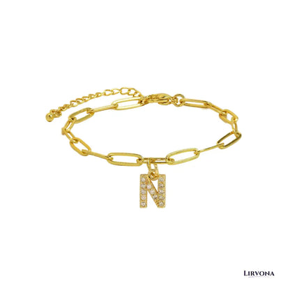 Women’s Bracelet Gold Stainless Steel with Zircon Initial