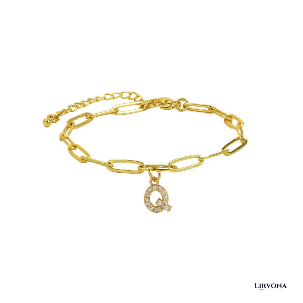 Women’s Bracelet Gold Stainless Steel with Zircon Initial