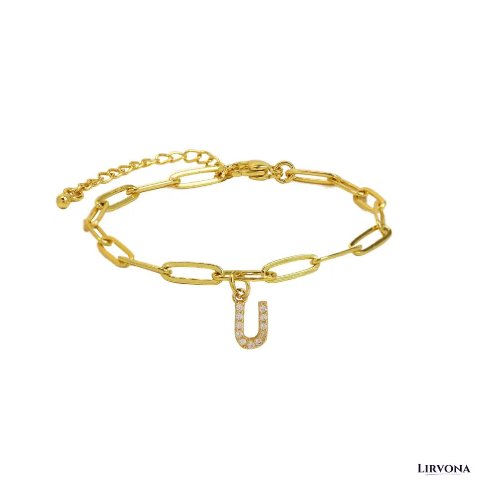 Women’s Bracelet Gold Stainless Steel with Zircon Initial
