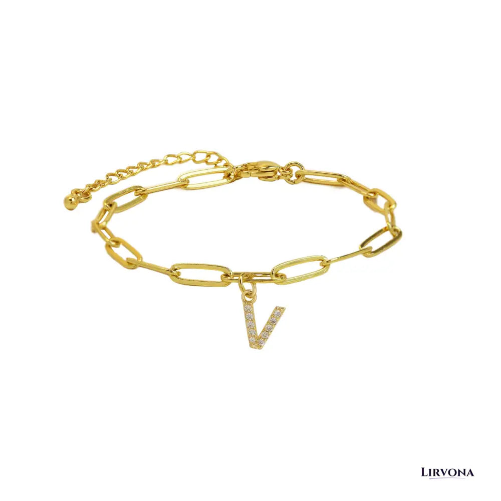 Women’s Bracelet Gold Stainless Steel with Zircon Initial