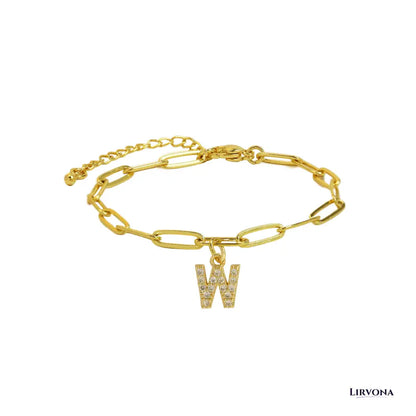 Women’s Bracelet Gold Stainless Steel with Zircon Initial