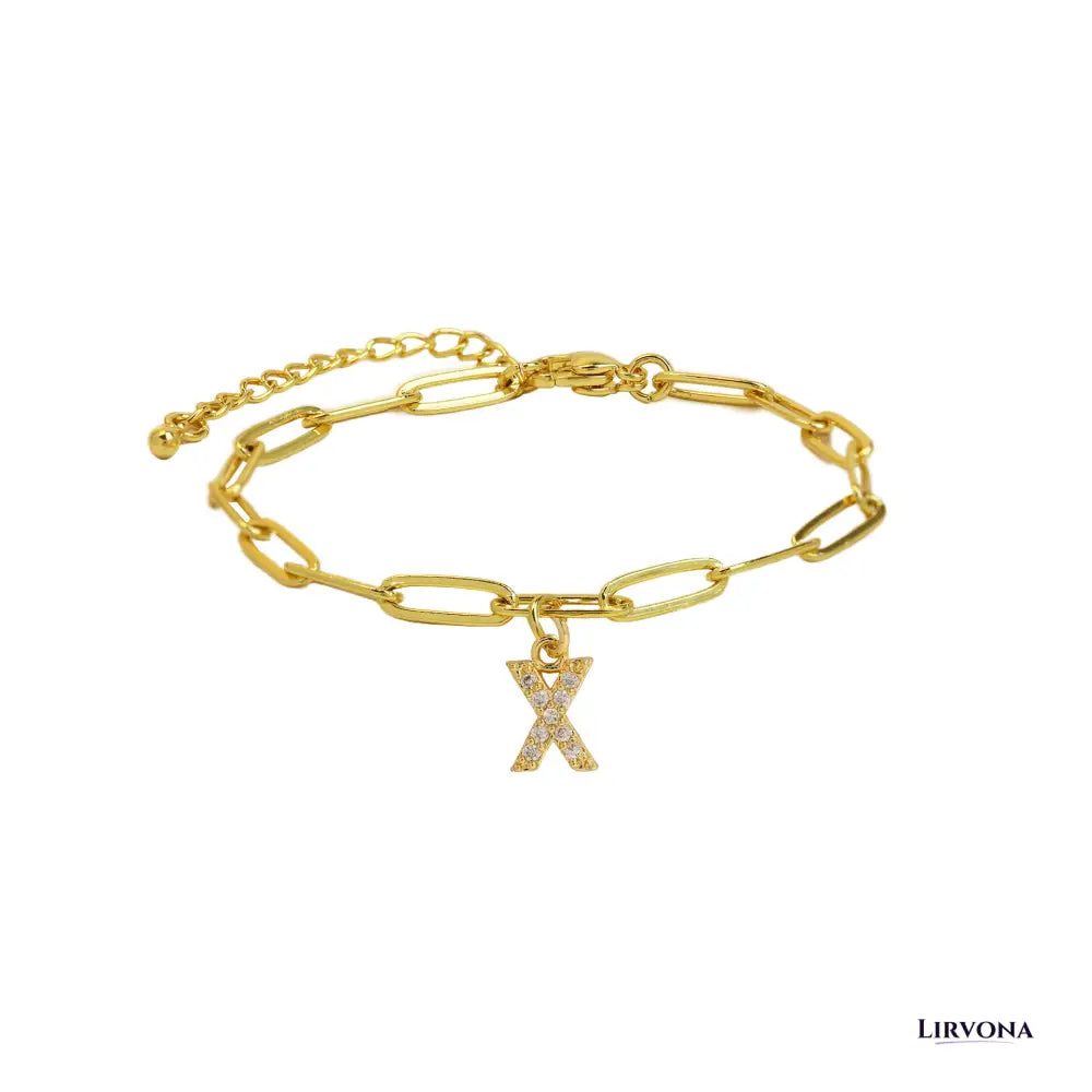 Women’s Bracelet Gold Stainless Steel with Zircon Initial
