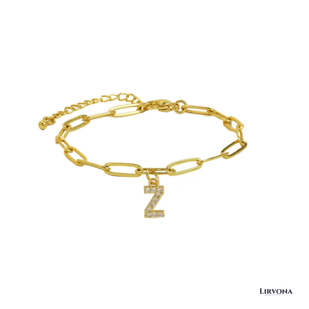 Women’s Bracelet Gold Stainless Steel with Zircon Initial