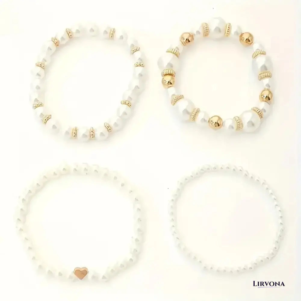 Women’s Bracelet Stack Gold Pearl Stainless Steel