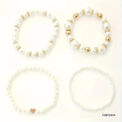 Women’s Bracelet Stack Gold Pearl Stainless Steel