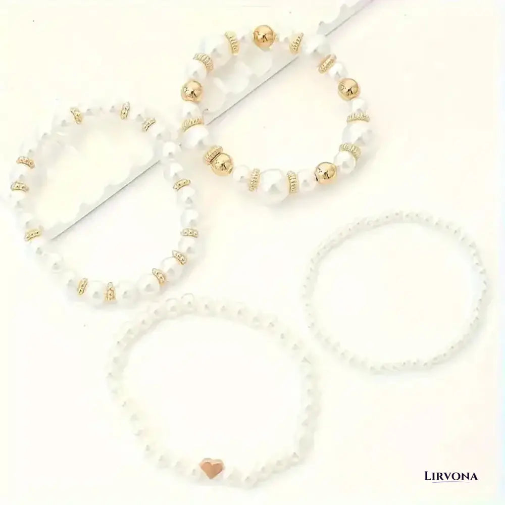 Women’s Bracelet Stack Gold Pearl Stainless Steel