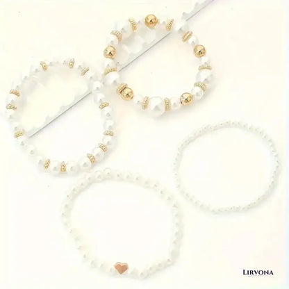 Women’s Bracelet Stack Gold Pearl Stainless Steel