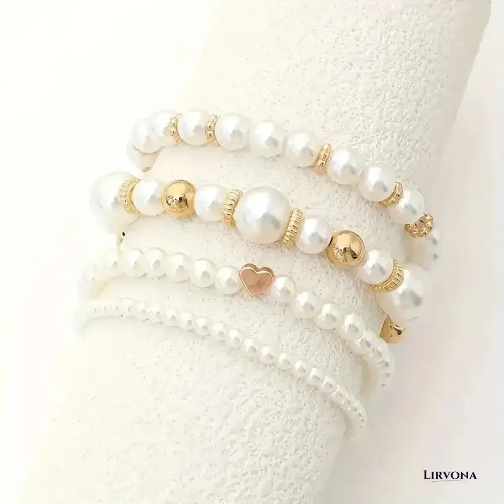 Women’s Bracelet Stack Gold Pearl Stainless Steel