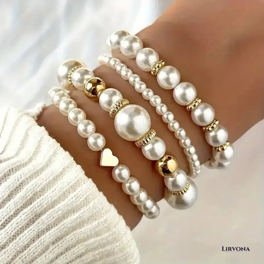 Women’s Bracelet Stack Gold Pearl Stainless Steel