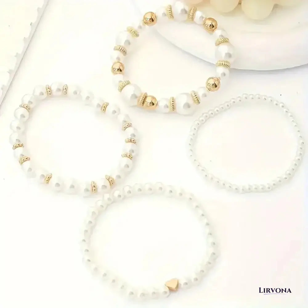 Women’s Bracelet Stack Gold Pearl Stainless Steel
