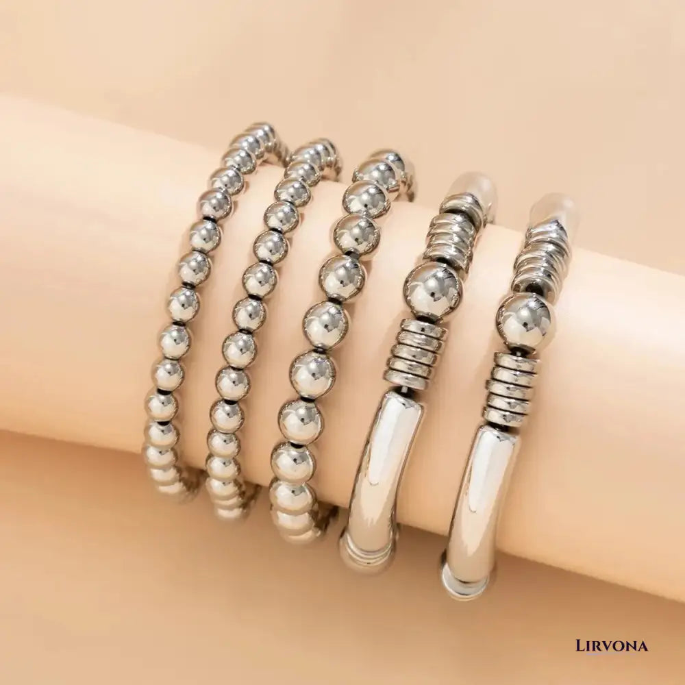 Women’s Bracelet Stack Set Gold Silver Acrylic Beaded