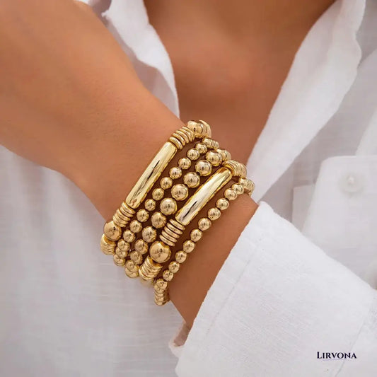 Women’s Bracelet Stack Set Gold Silver Acrylic Beaded