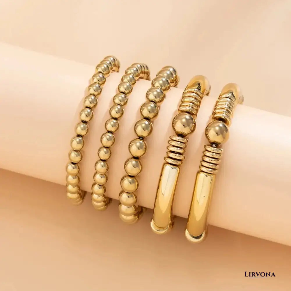 Women’s Bracelet Stack Set Gold Silver Acrylic Beaded