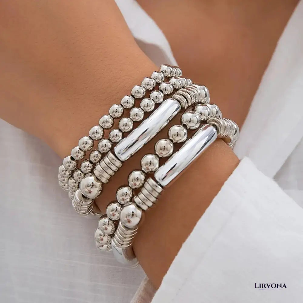 Women’s Bracelet Stack Set Gold Silver Acrylic Beaded