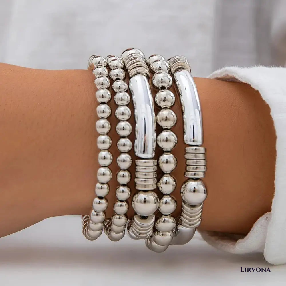 Women’s Bracelet Stack Set Gold Silver Acrylic Beaded