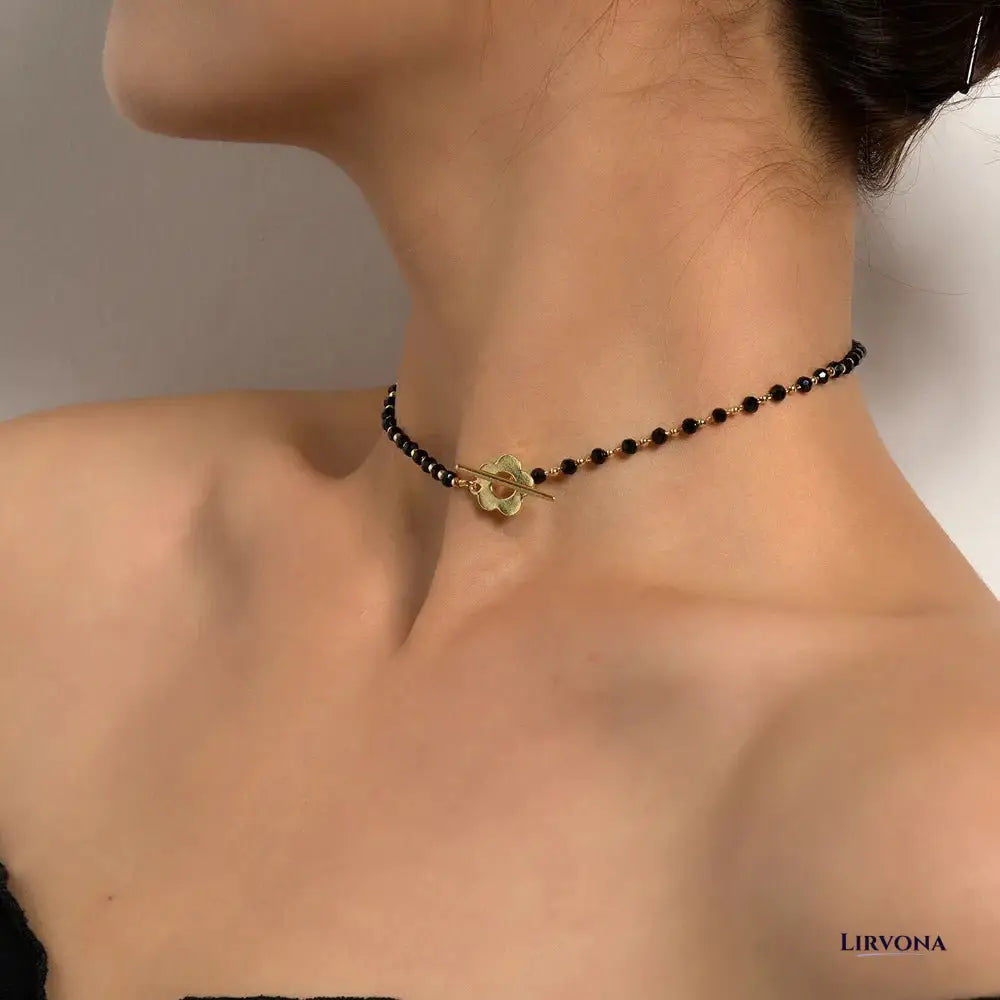 Women’s Floral Choker Necklace Silver Stainless Steel 14.17 Inches