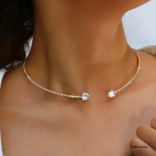 Women’s Gold Choker Necklace Stainless Steel with Diamond Accents