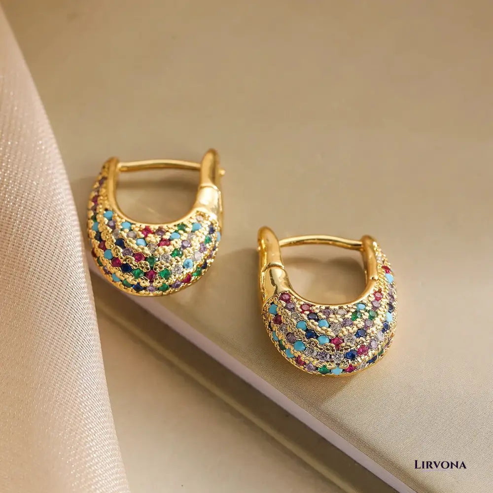 Women's Gold Hoop Earrings Chunky Stainless Steel with Zircon Accents 3