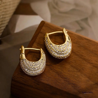 Women's Gold Hoop Earrings Chunky Stainless Steel with Zircon Accents 2