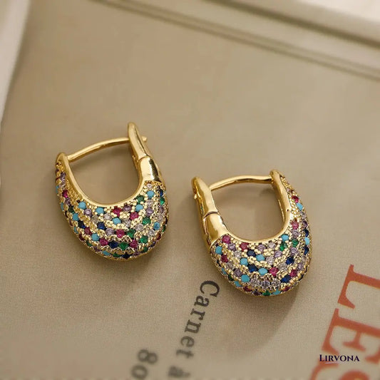Women's Gold Hoop Earrings Chunky Stainless Steel with Zircon Accents 0