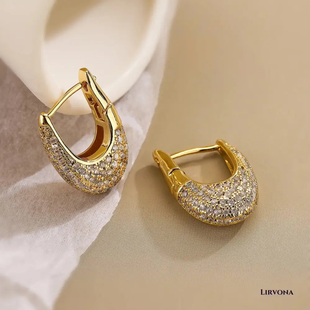 Women's Gold Hoop Earrings Chunky Stainless Steel with Zircon Accents 4