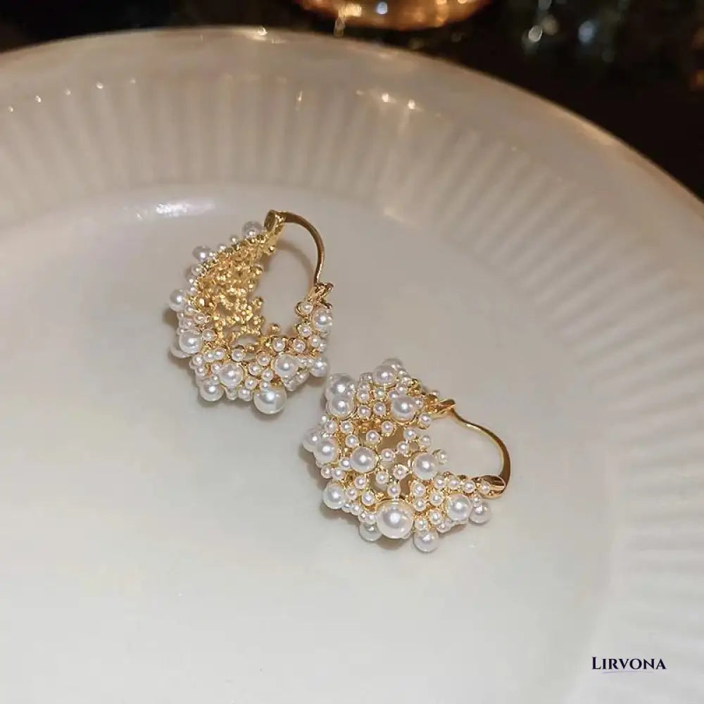 Women’s Gold Hoop Earrings with Imitation Pearls Stainless Steel