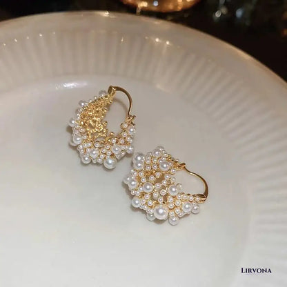 Women’s Gold Hoop Earrings with Imitation Pearls Stainless Steel