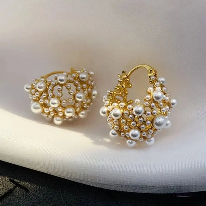 Women’s Gold Hoop Earrings with Imitation Pearls Stainless Steel