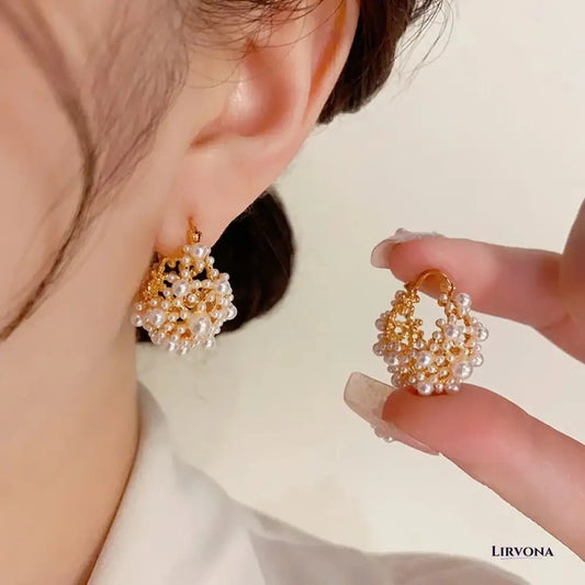 Women’s Gold Hoop Earrings with Imitation Pearls Stainless Steel