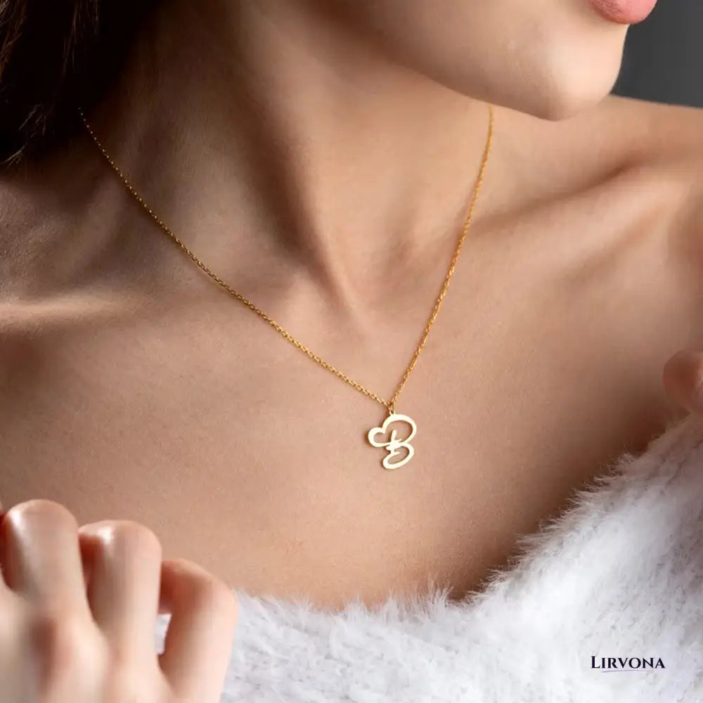 Women’s Gold Necklace Heart Design Stainless Steel Custom Initial