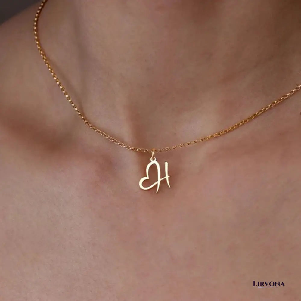 Women’s Gold Necklace Heart Design Stainless Steel Custom Initial