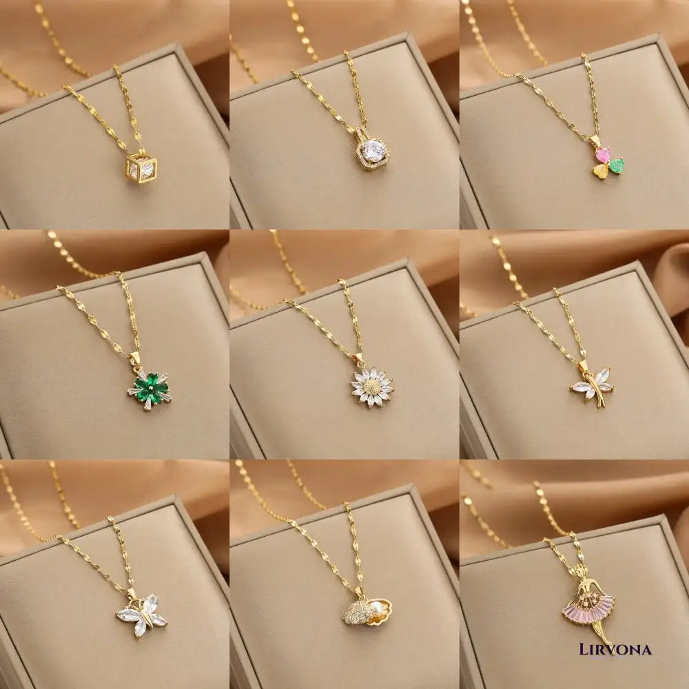 Women’s Gold Necklace Stainless Steel with Zircon Dainty Design