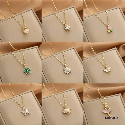 Women’s Gold Necklace Stainless Steel with Zircon Dainty Design