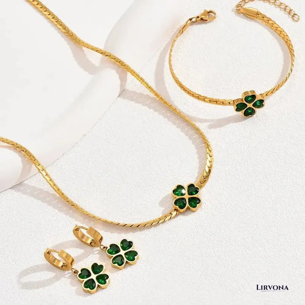 Women’s Jewelry Set Emerald Stainless Steel Necklace and Earring
