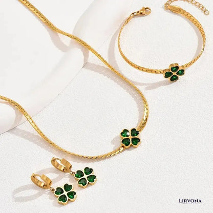 Women’s Jewelry Set Emerald Stainless Steel Necklace and Earring