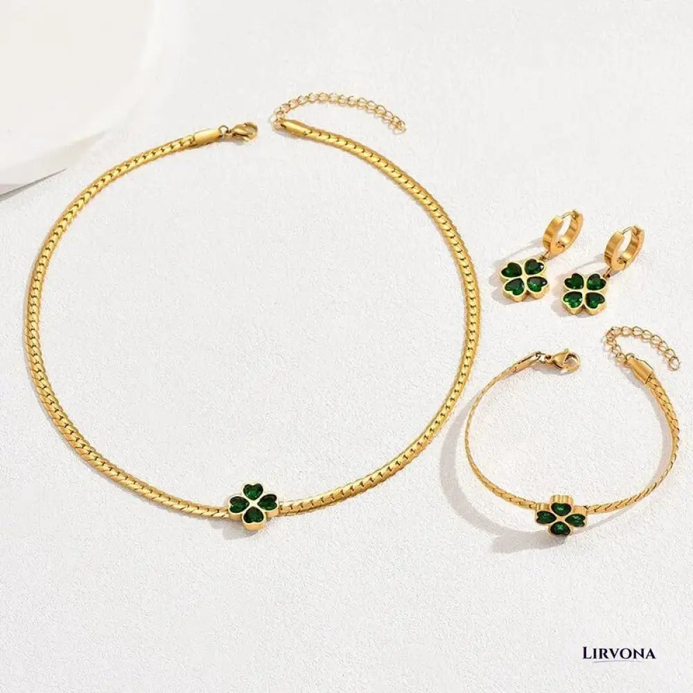 Women’s Jewelry Set Emerald Stainless Steel Necklace and Earring