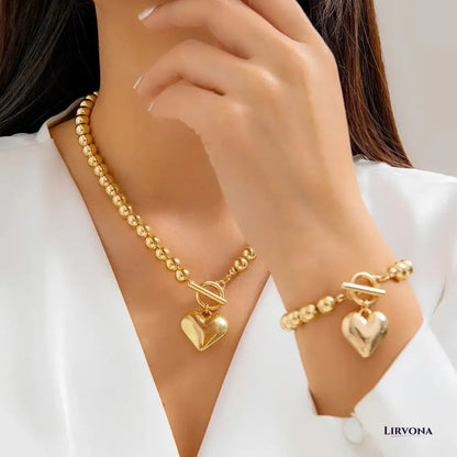 Women’s Jewelry Set White Pearl Stainless Steel Beaded Heart Pendant