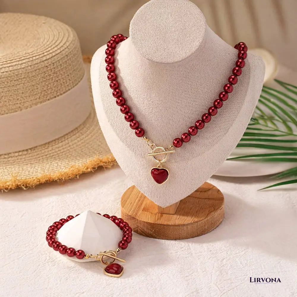 Women’s Jewelry Set White Pearl Stainless Steel Beaded Heart Pendant