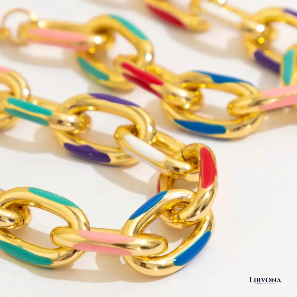 Women’s Necklace and Bracelet Set Gold Stainless Steel Colorful Accents
