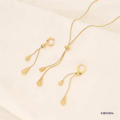 Women’s Necklace and Earrings Set Silver Stainless Steel Adjustable Lariat