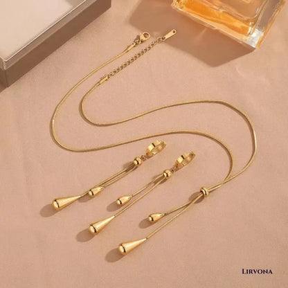 Women’s Necklace and Earrings Set Silver Stainless Steel Adjustable Lariat